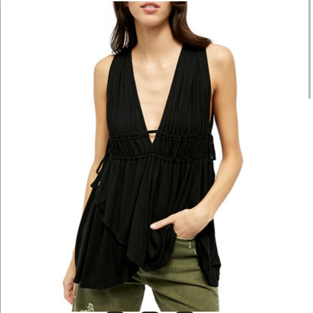 Free People Aries Deep V Tank Top Black